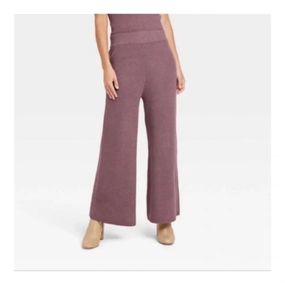 a new day Dusty Purple V-Neck Sweater and High Waisted Wide Leg Pants Set - Picture 4 of 10